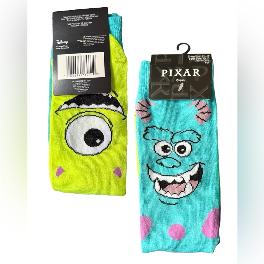 Disney Pixar Monsters Inc - Mike Wazowski & Sulley 1 Pair 🆕 Size 9-13